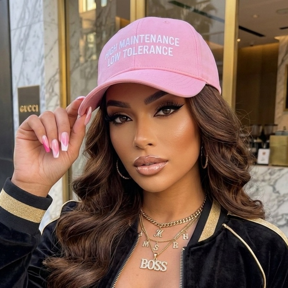 High Maintenance Low Tolerance Hat Pink Embroidered Baseball Cap Cute Trendy Gif